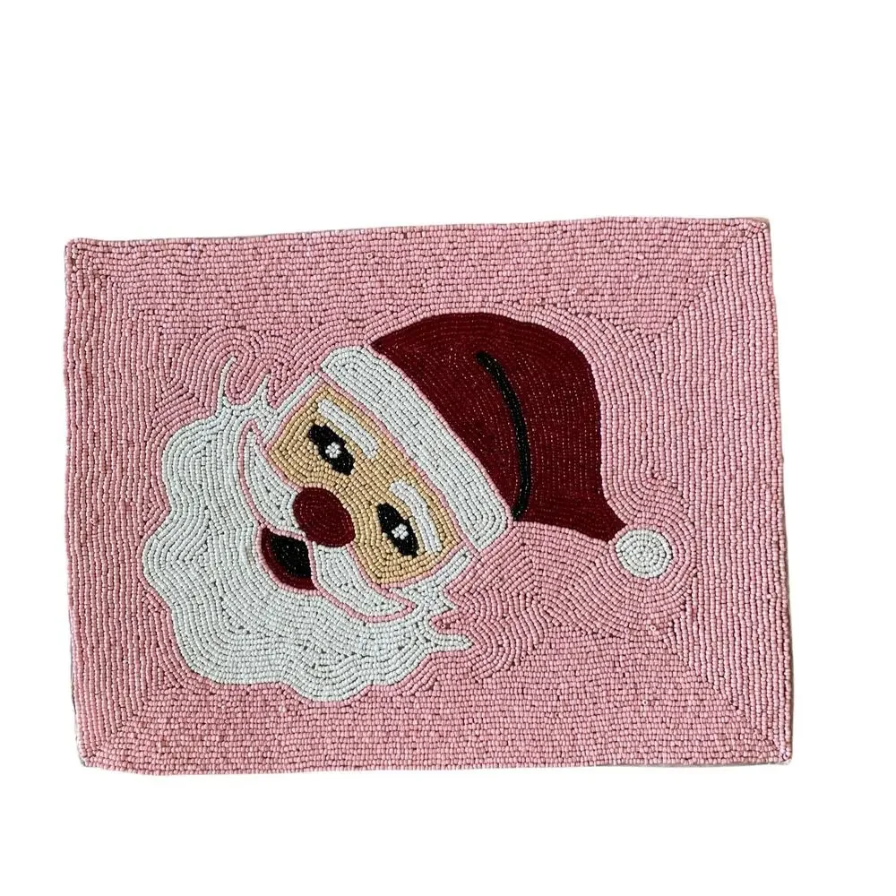 Tiramisu Pinkmas Santa Beaded Placemat 16x12 Christmas Holiday NEW